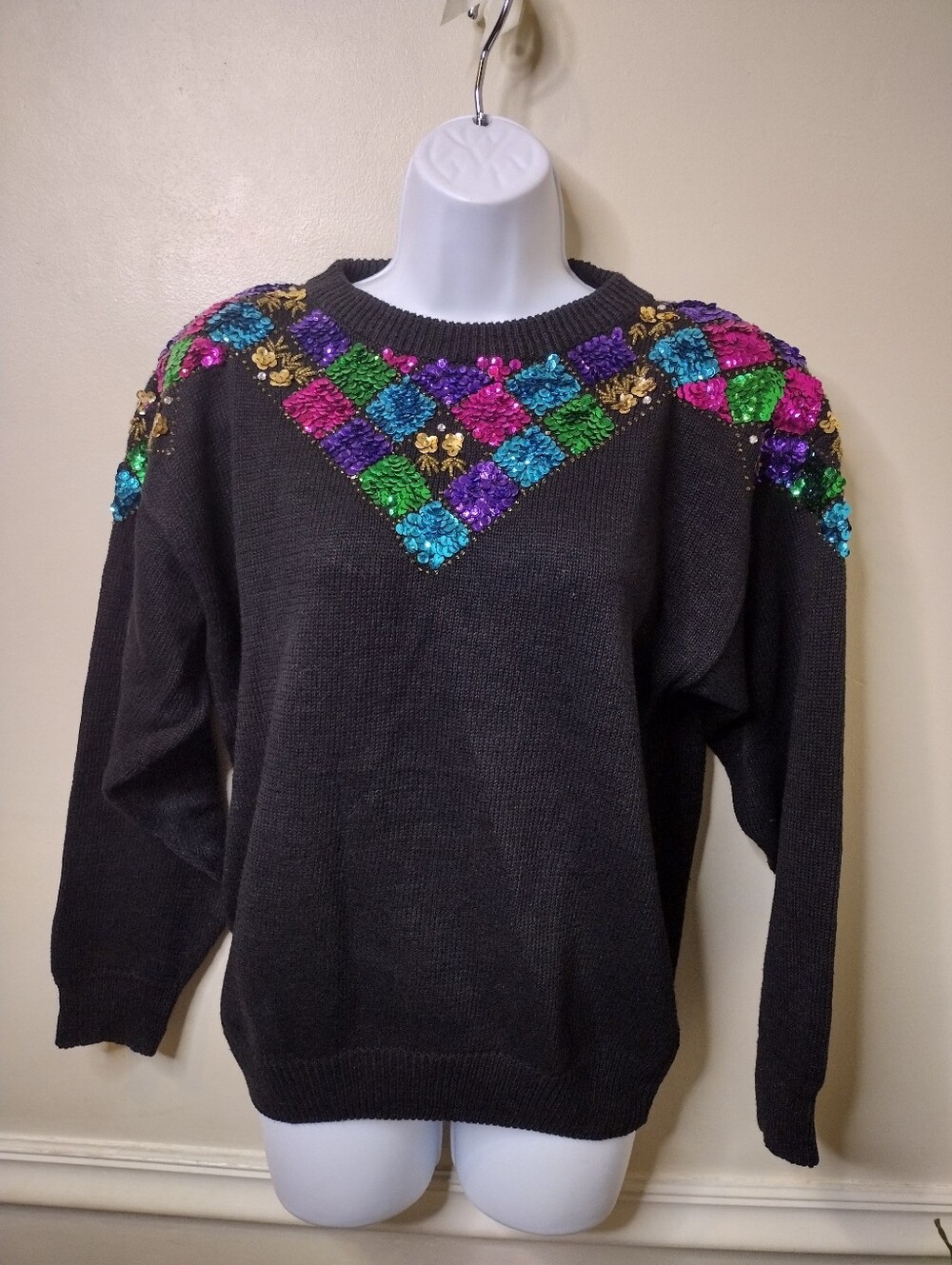Vintage 1980's Jessica Stevens Black Raime Sequin Embellished Crewneck Sweater - Picture 8 of 8